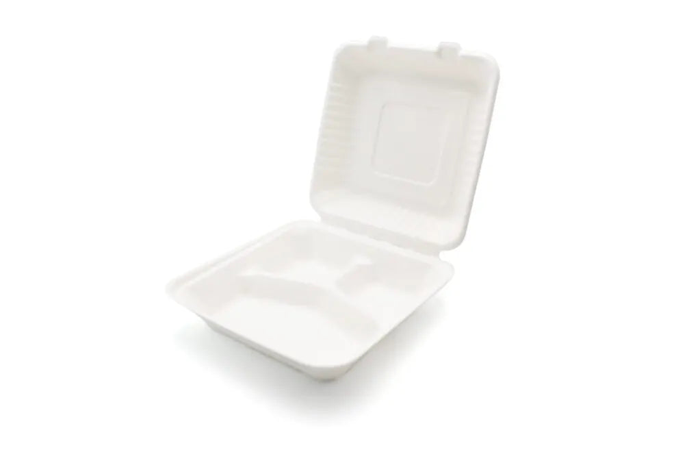 8" Bagasse Meal Box - 3 Compartment